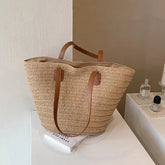 Luxury Woven Basket Tote Large Straw Shoulder Bag for Women - Himpall